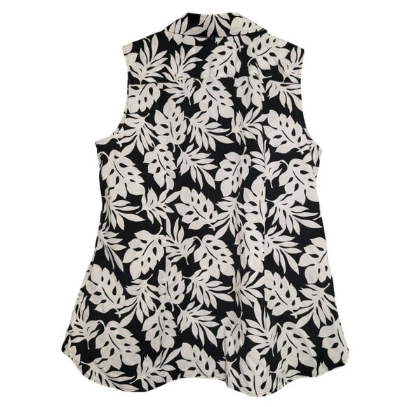 Talbots Black White Leaf Sleeveless Top Wrinkle Resistant Womens Size 12 *READ - Picture 2 of 7